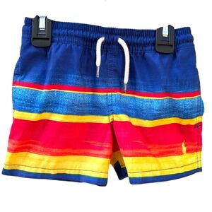 Polo Ralph Lauren Boys 2T Swim Trunks Blue Red Yellow Striped Board Shorts